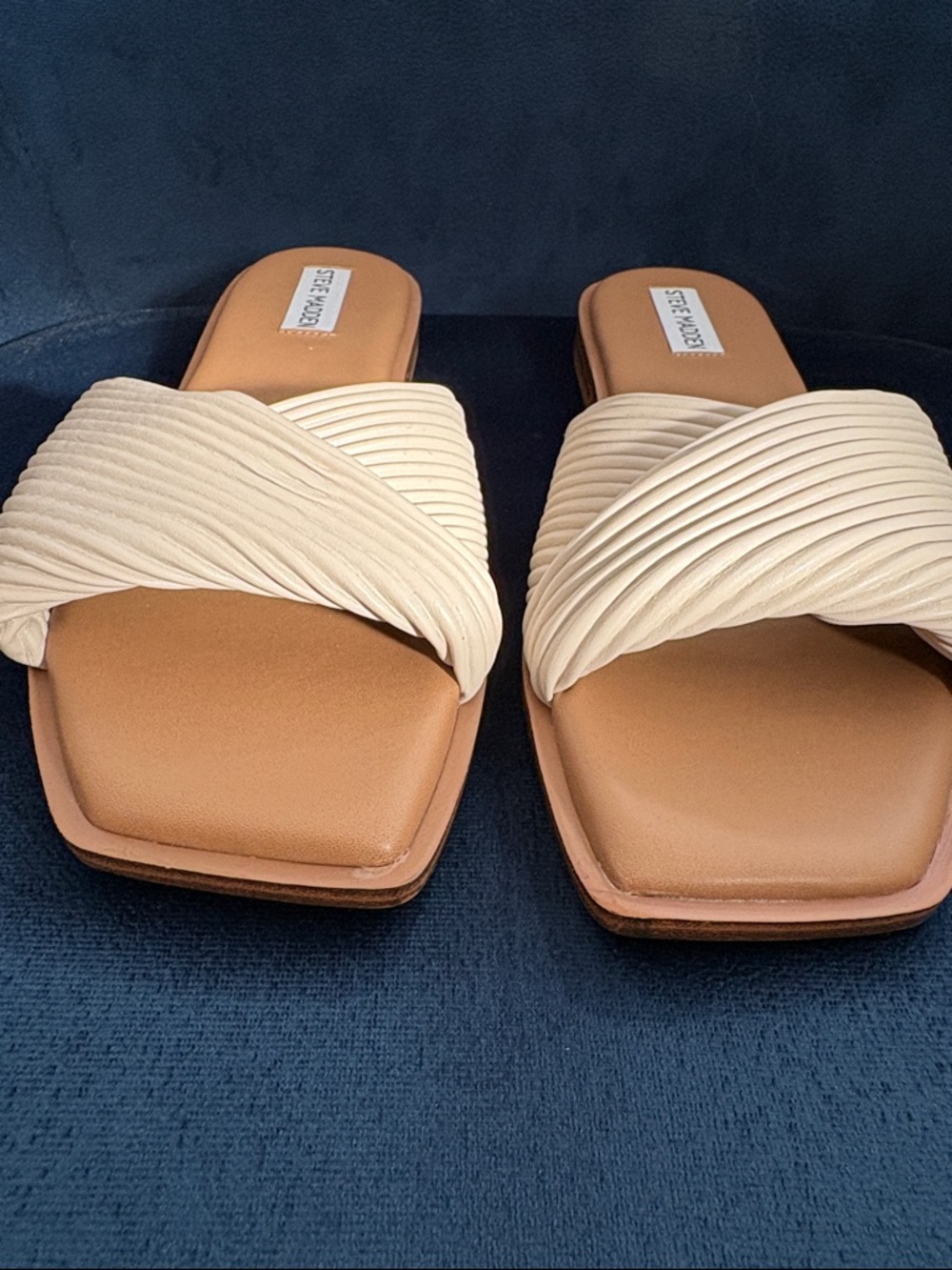 Steve Madden Limitt Cream Woven Cross-Band Slide Slip On Flat Sandals Size 10M - Picture 3 of 6